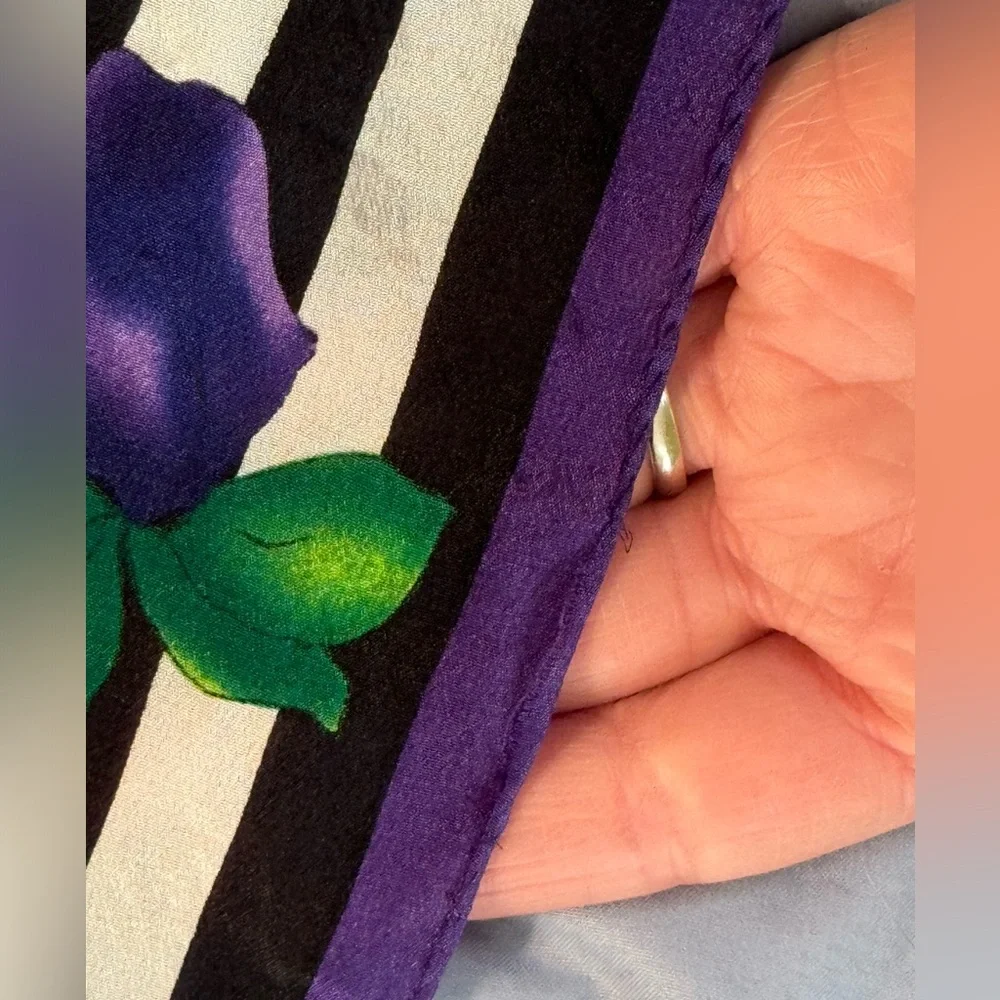 Adrienne Vittadini long silk scarf roses and stripes